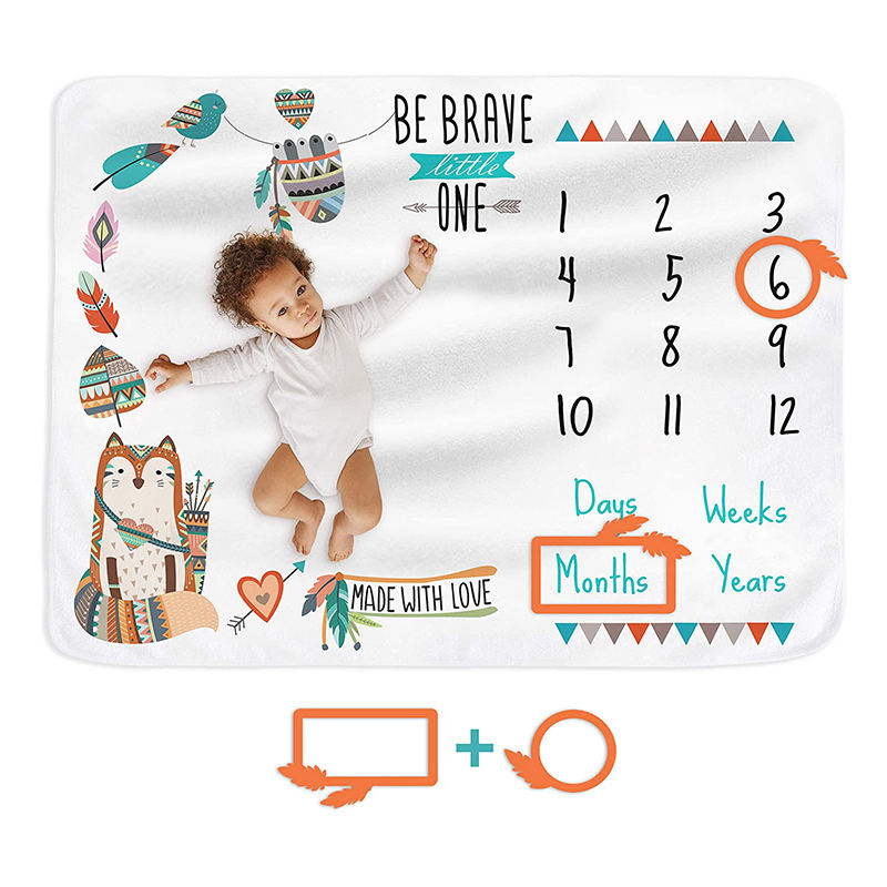 Baby Growth Photo Mat Blanket Flannel Fleece Montly Milestone Blankets and Accessories