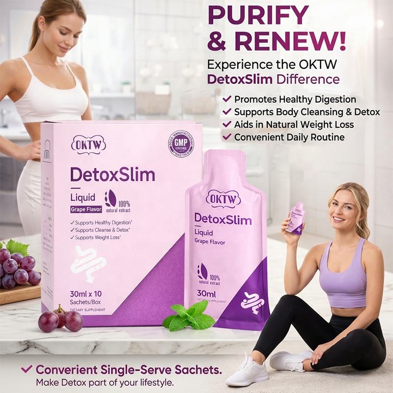 OKTW DetoxSlim Liquid Drink Grape Flavor Intestinal Purify Body Detox Hunger Control Slim Care 30 Count