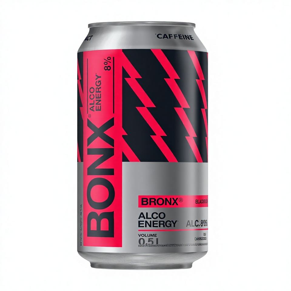 Bronx Alco Energy Drink Black Cherry 0.5L Can 8% Alcohol Content Taurine & Caffeine Chill Before Serving