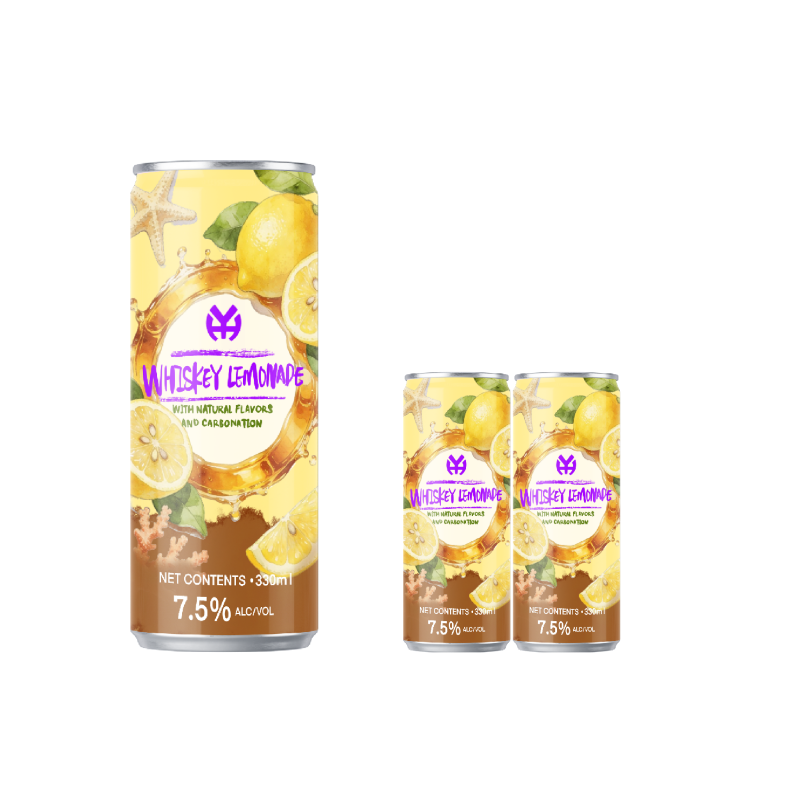 Premium Whiskey Lemonade Canned/Bottle Cocktail 7.5% ABV Sleek Aluminum Can 330ml Sparkling Natural Flavor RTD Alcohol Drink
