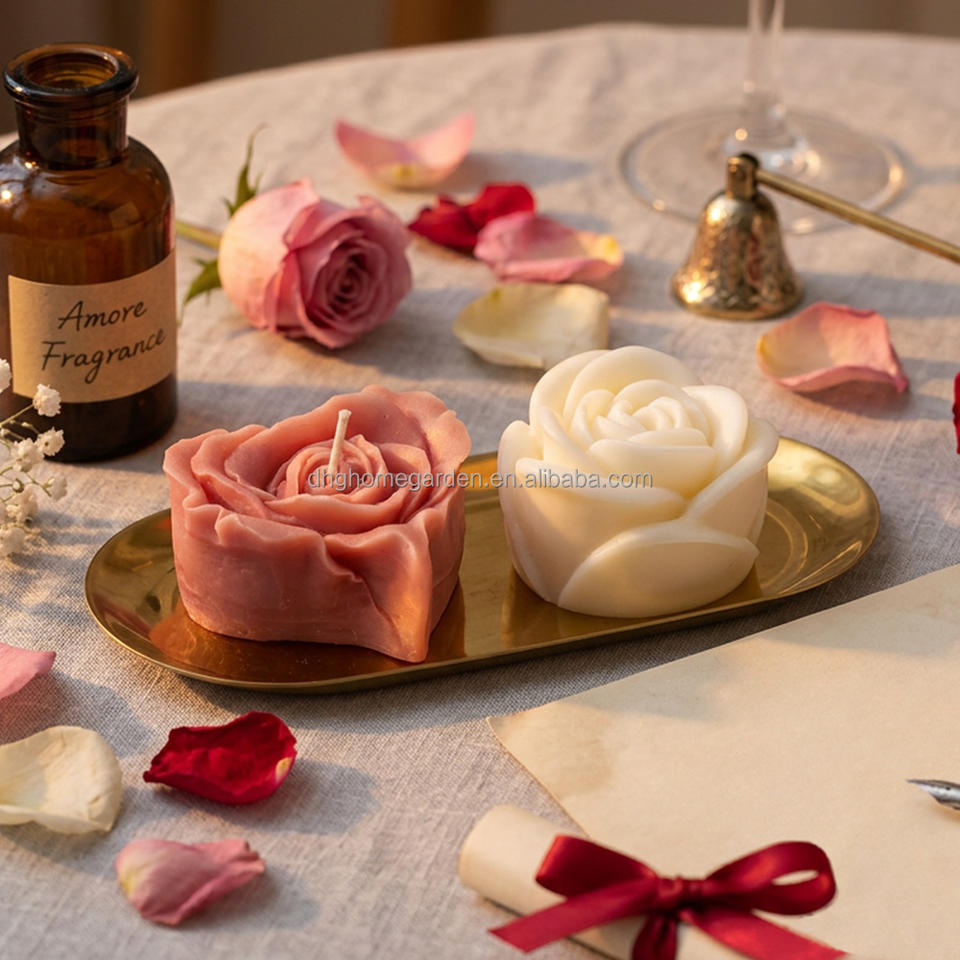 OEM ODM Luxury Private Label Custom Design Logo Rose Flower Shape Gift Set Non-Toxic Soy Wax Scented Candles