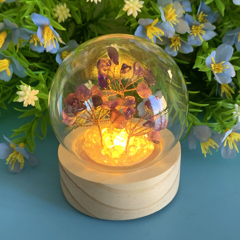 Wholesale New Design  Wishing Bottle Led Night Light  Crystal Tree with Wooden Base Lamp