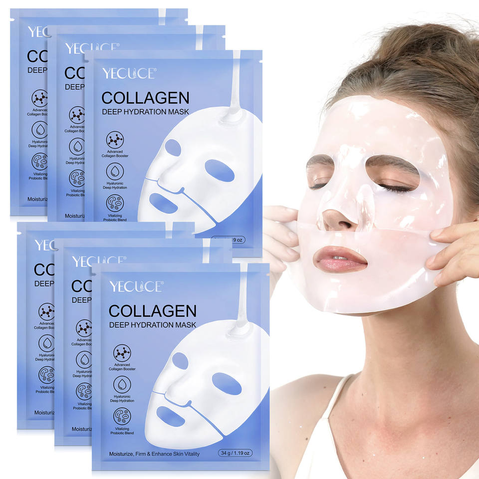 YECUCE Collagen Korean Facial Mask Deep Hydrating Private Label Skincare Whitening Face Sheet Mask for Women