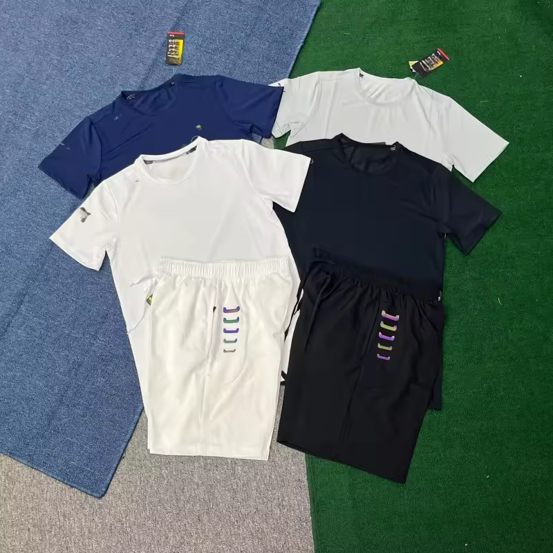 Men's Reflective Quick Dry T-Shirt and Sport Shorts Set High Quality Athletic Wear for Running Gym and Outdoor Training