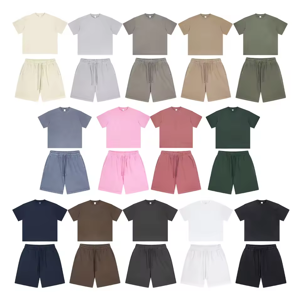 2025 Summer Men's Short Sleeve Shorts Set Casual Vintage Street Style Washed Dyed Frayed Outfit for Couples