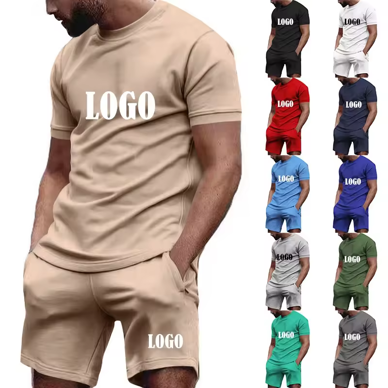 Manufacture Custom LOGO Wholesale Plus Size Men's Short Set Oversize Gym Fitness Blank Summer Shorts and Shirt Set for Men