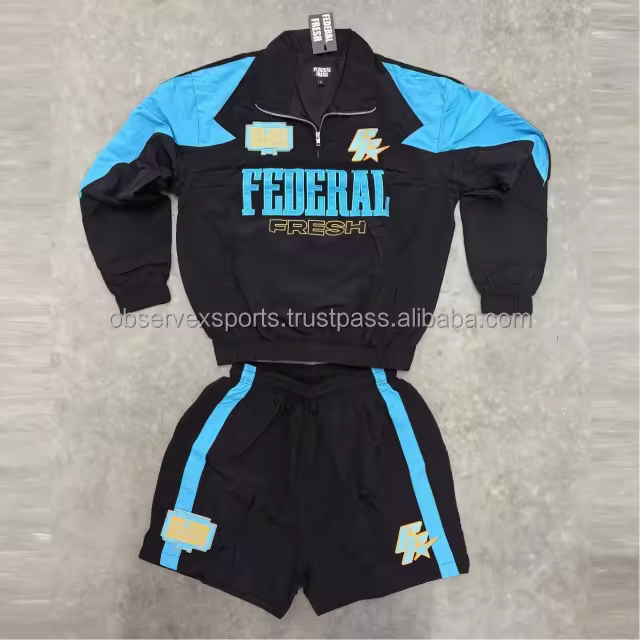 Men's Windbreaker Set Premium Quality Custom Design Logo Streetwear Polyester Windbreaker Shorts Jacket with Print