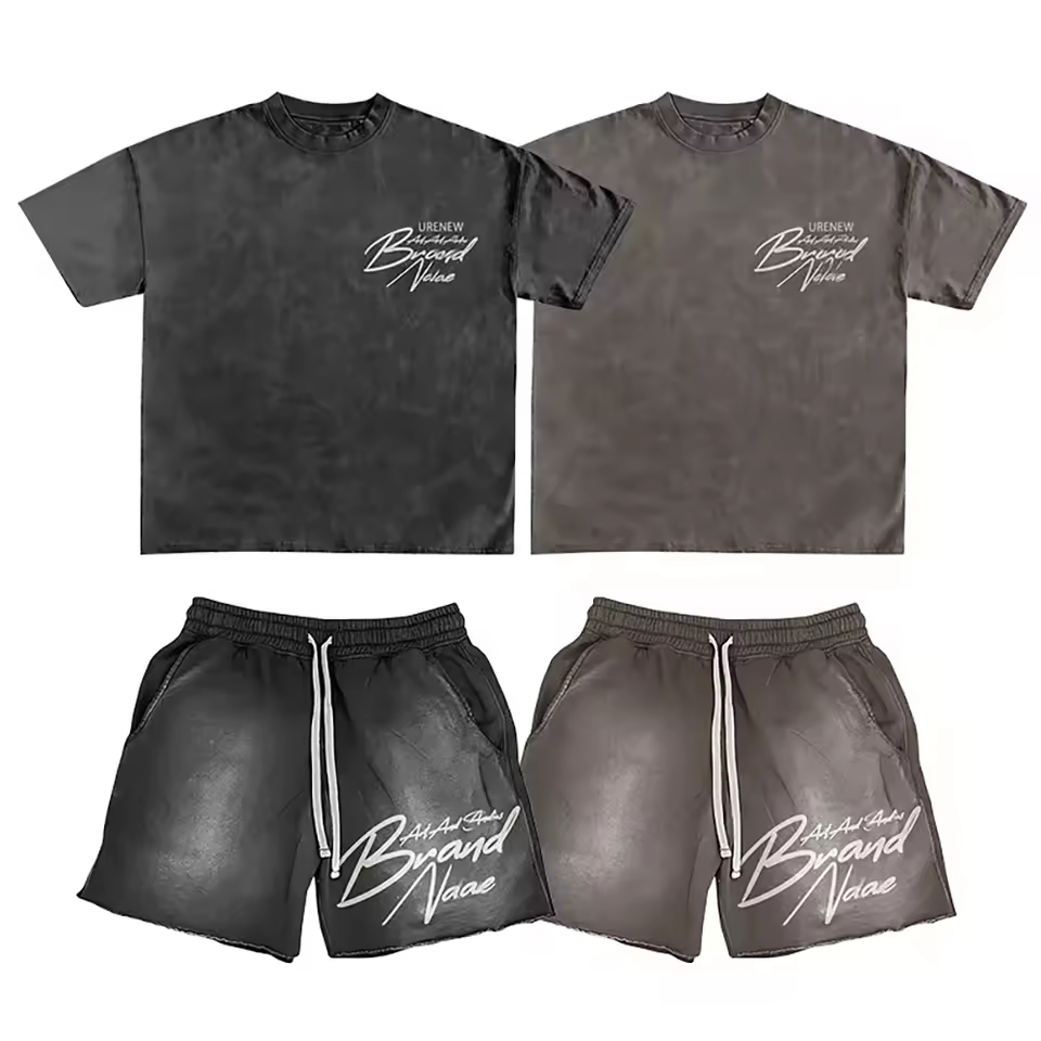 Hot Selling 2026 Summer Printed Graphic Men T Shirts and Short 2 Piece Sets Acid Wash Vintage Men's Suits Set