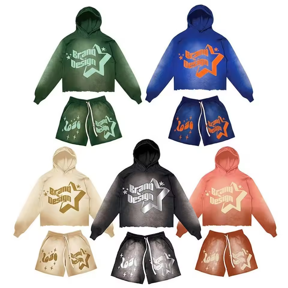 Design Your OWN Brand Custom Hoodie and Shorts Set New Arrival 2026 Hoodies and Jogger Set Acid Wash Sweatsuit Tracksuit for Men