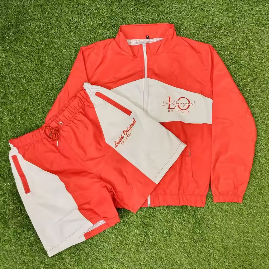 High Quality Custom Men's Woven Fleece Windbreaker Short Set Relaxed Fit Breathable Quick Dry 100% Cotton Tracksuit Solid Summer