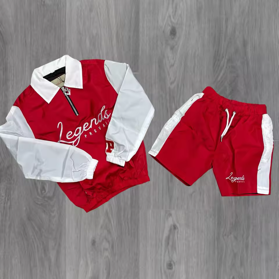 Custom Streetwear Men Windbreaker Nylon Jacket and Shorts Set Zip up Nylon Two Piece Windbreaker Short Set Tracksuit for Mens