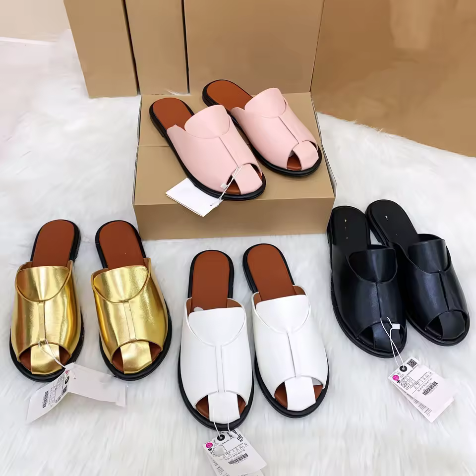 Classic PU Leather Open-Toe Mule Sandals Soft Sole Comfortable Casual Slides for Women Casual Footwear
