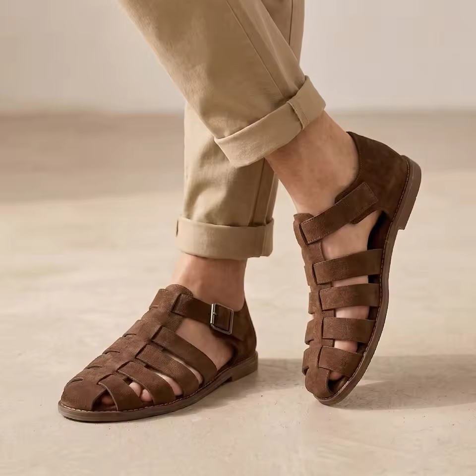 Low MOQ High-quality Men's Summer Genuine Leather Outdoor Closed-toe Sandals