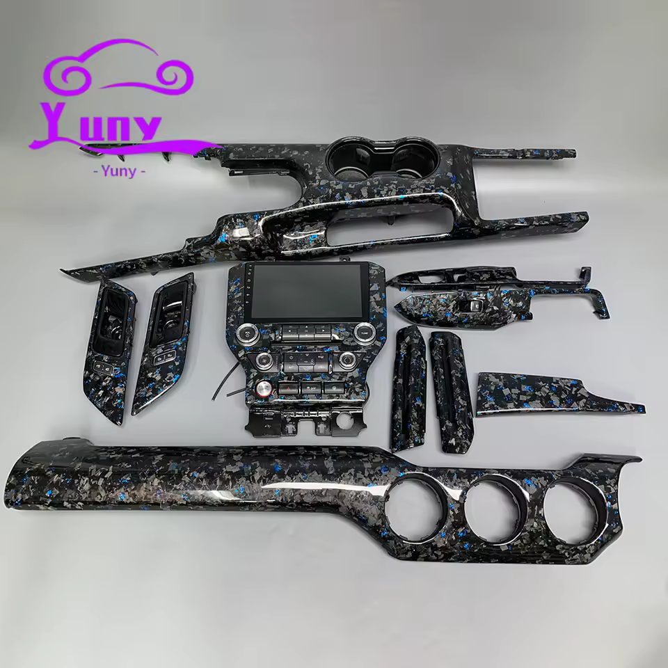Forged Carbon Fiber Interior Trim Dashboard Cover 3 Holes Dash Kits for Ford Mustang 2015-2023