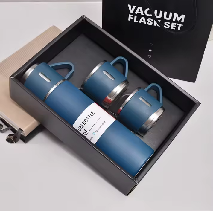 500ml Double-Wall Stainless Steel 304 Thermal Mug Portable Vacuum Flask 2 Extra Cups Business Gift Set for Tea Cup Water Bottle