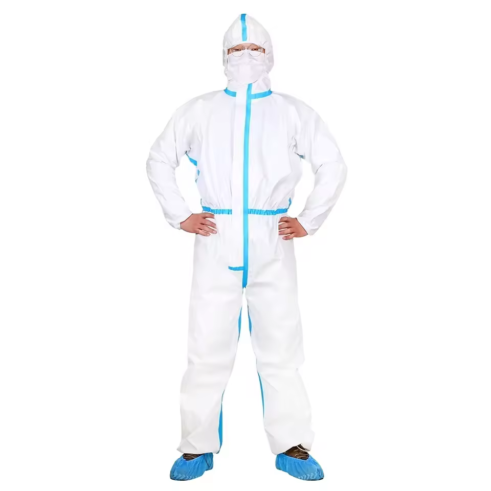 XIAN WANLI Disposable White Polypropylene Jumpsuit Type5/6 Microporous Oil Resistant Coverall Hood Medical Protective Clothes CE