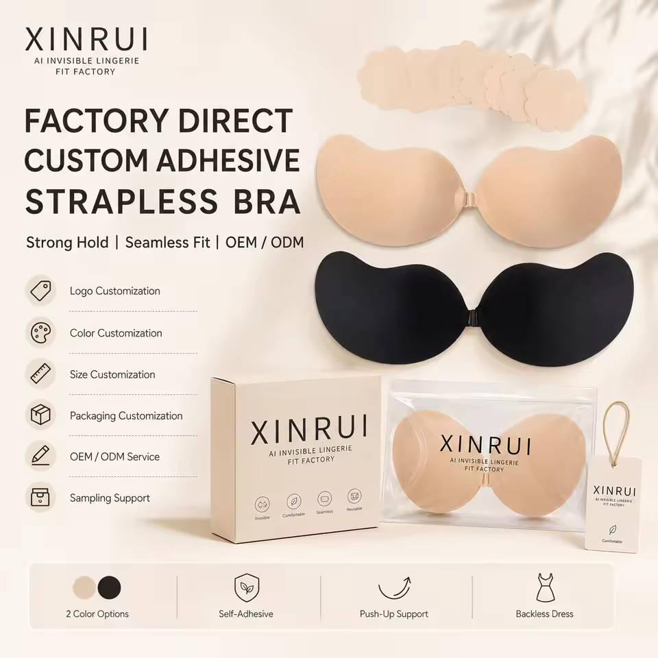 Xinrui Wholesale Self-Adhesive Silicone Push-Up Breast Bra for Women Strapless Design Embroidered Technics for Backless Dress