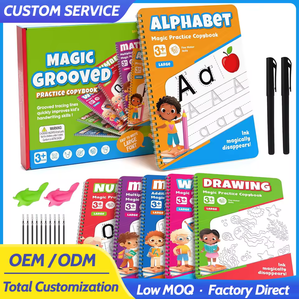 OEM/ODMCustom 6Pcs Magic Grooved Writing Practice for Kids, Grooved Handwriting Copybook with Pens Factory Direct