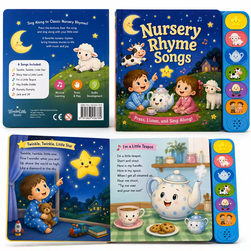 OEM Children Sound Book Interactive Musical Board Book with Custom Songs Push Button Early Learning Toy for Toddlers