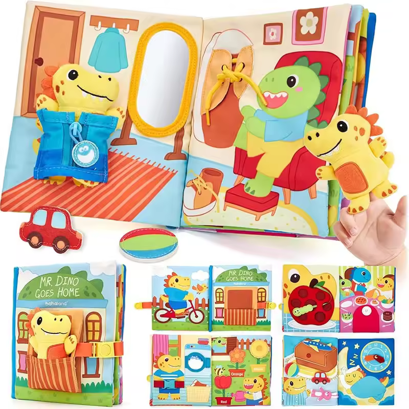 Busy Book for Toddlers Dinosaur Soft Fabric Activity Book Educational Learning Travel Baby Toys for Baby Fine Motor Skills