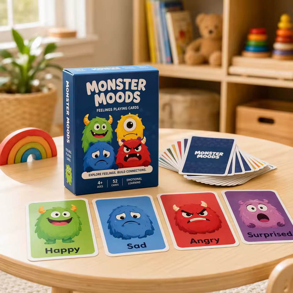 Premium Custom Feelings Playing Cards Kids Monster Moods Edition | Educational Emotional Intelligence Learning Cards | Paper