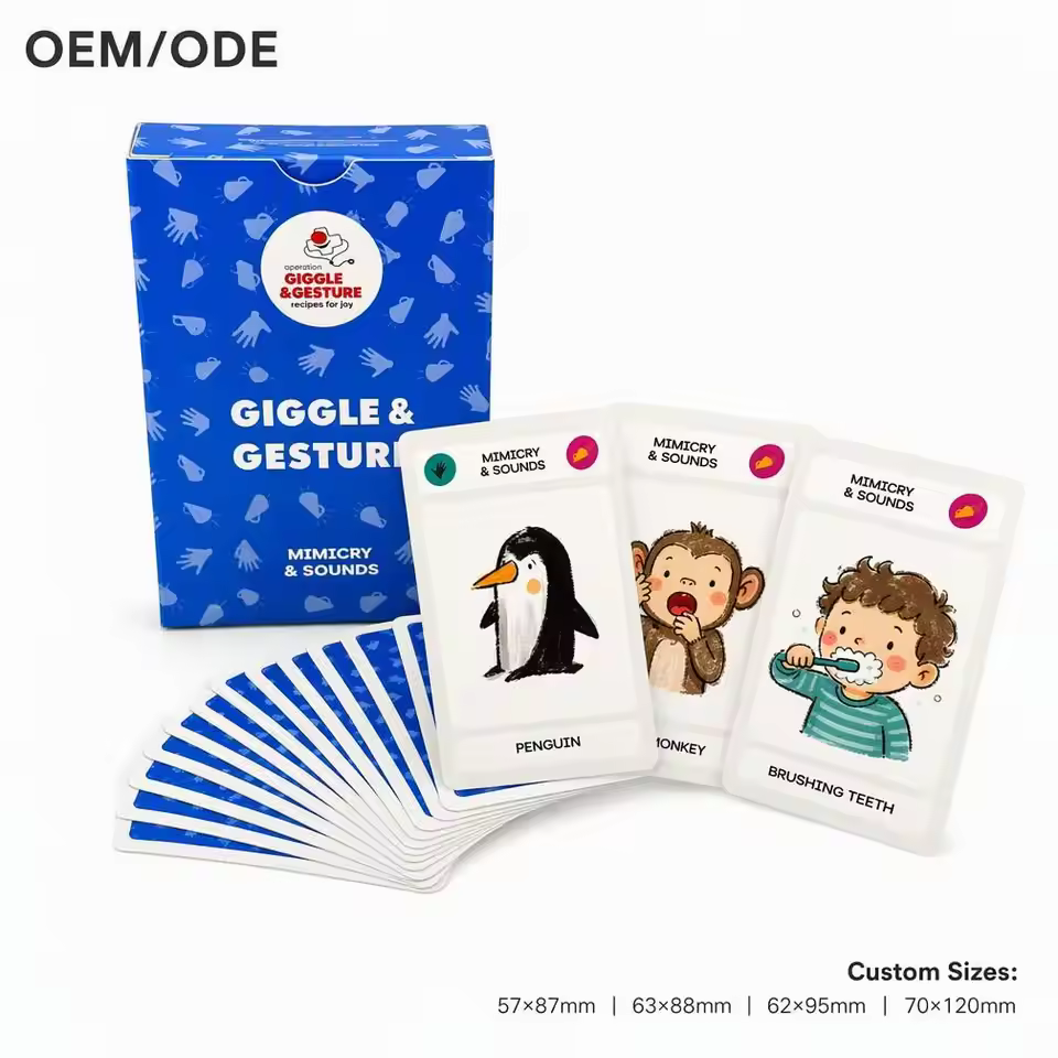 Custom Eco-Friendly Durable Kids Educational Card Game for Giggle Gesture Mime Sounds Training Flashcards Interactive Early