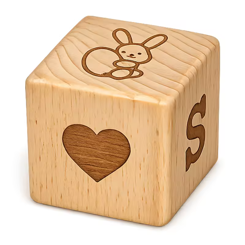 OEM Custom Laser Engraved Wooden Dice Factory Price Eco-Friendly Animal Pattern Educational Toy Wooden Cube for Children
