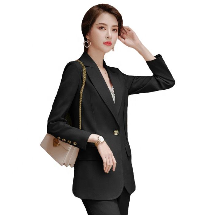Women's V-Neck Single Button Business Suit Dress Set