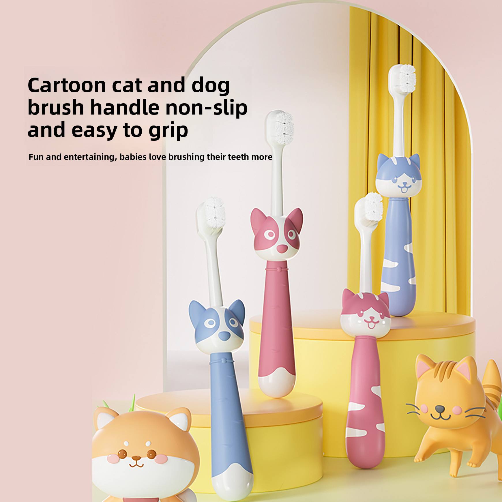 Cute Cartoon Dog Children's Manual Toothbrush 2-12 Years Ultra-Fine Soft Nylon Bristles Small Head Plastic Customized Color