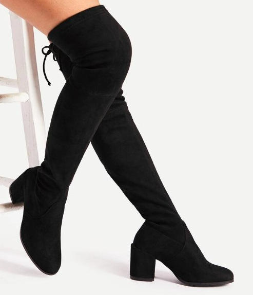 HYG Women Faux Suede Over-the-Knee Boots Stretch Thick Sole Slip-On Pointed Stiletto Sexy Autumn Winter