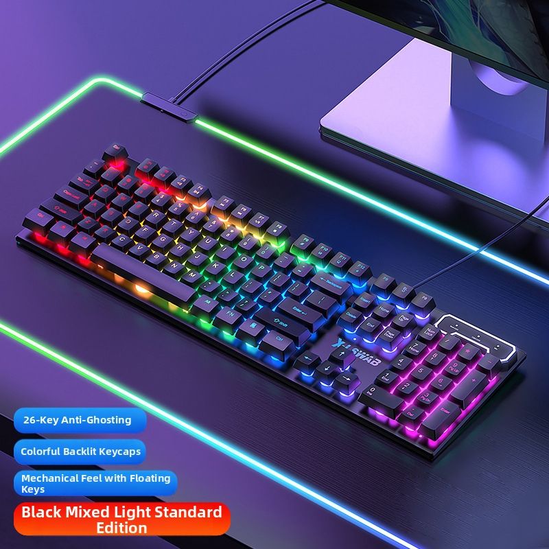 Wired USB 3.0 Mechanical Gaming Keyboard Laser ABS Keycaps Durable Colorfast RGB Light Ergonomics 104Keys Black rainbow