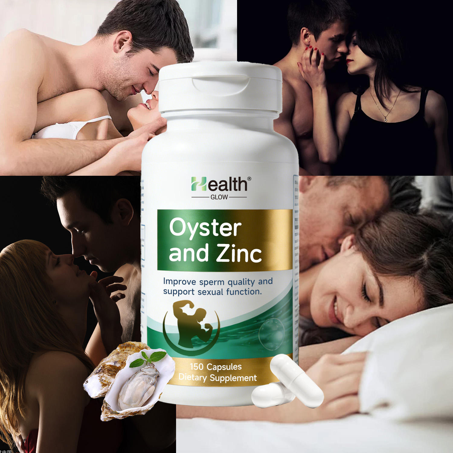 Health Glow Men Oyster Zinc Capsules Mens Wellness Formula Rich Zinc Natural Nutrients Energy Immune Support 150 Ct
