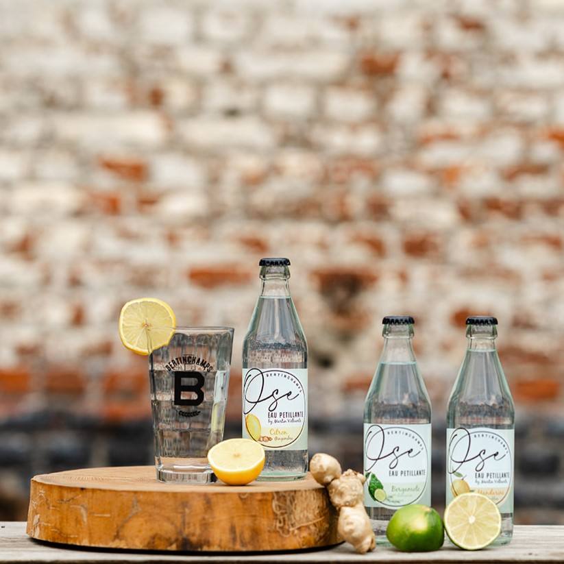 BIO Belgian Sparkling Water Flavored Glass Bottle 33cl Ose Lemon Ginger Carbonated Acqua Frizzante Gassata