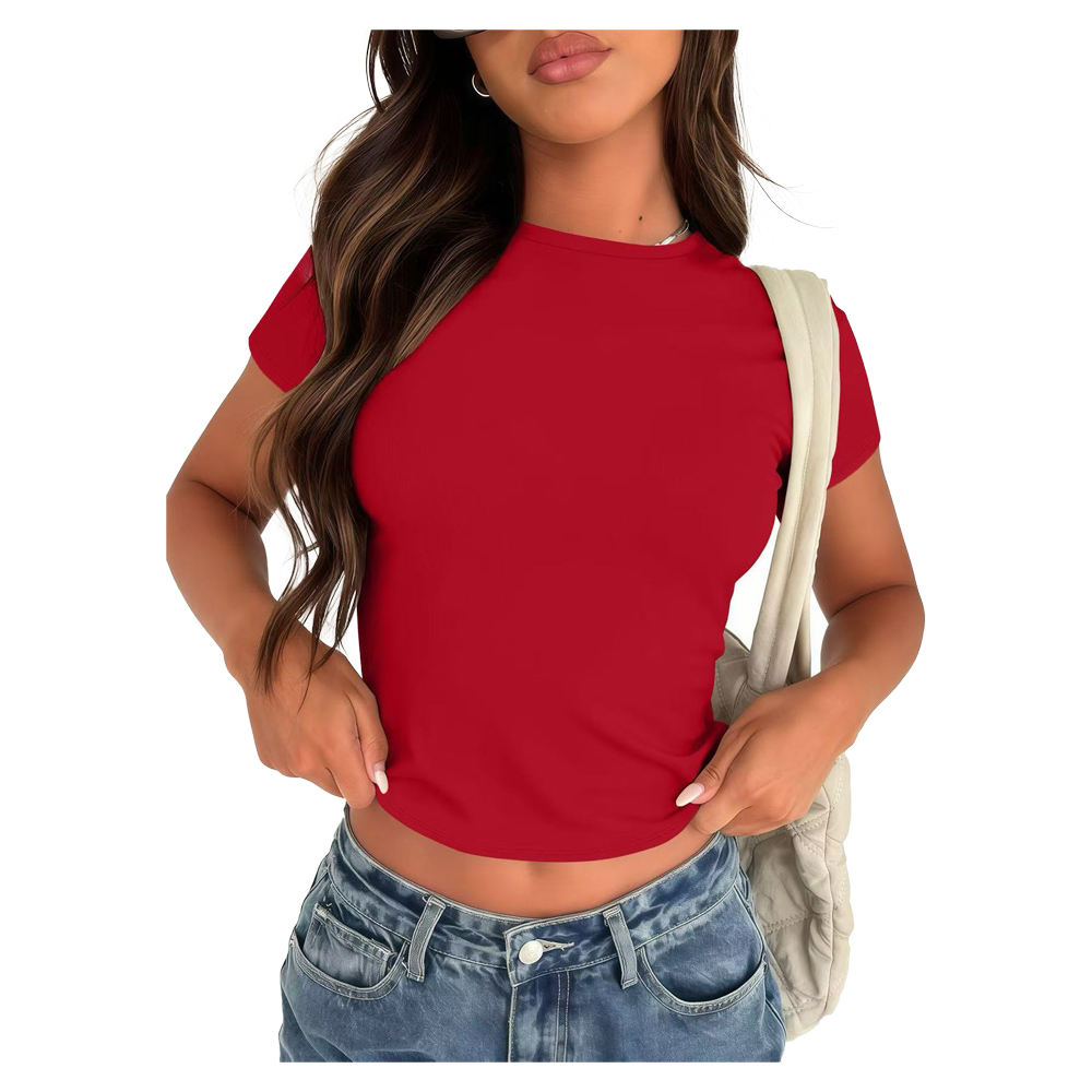 New Women's Solid Color Summer Tops Round Neck Short Sleeve T-Shirt Blank Basic Short Tank Top Women