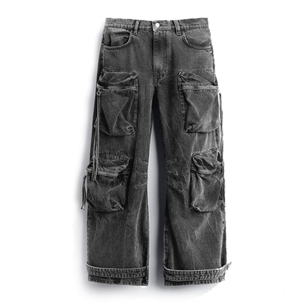Men Vintage Washed Loose Wide Leg Baggy Denim Jeans