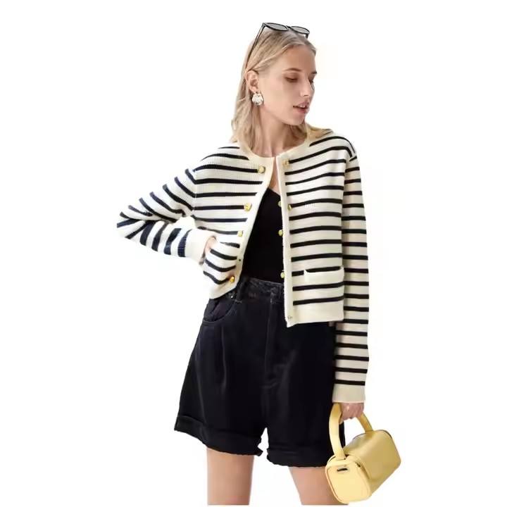 Women Cashmere Striped Turtleneck Sweater Long Sleeve Knitted Pullover