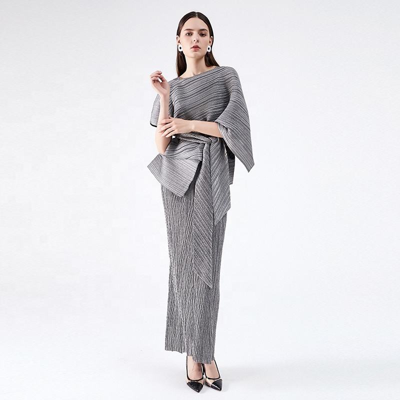 Miyake Pleated Solid Slimming Sequin Evening Dress Elegant Free Size