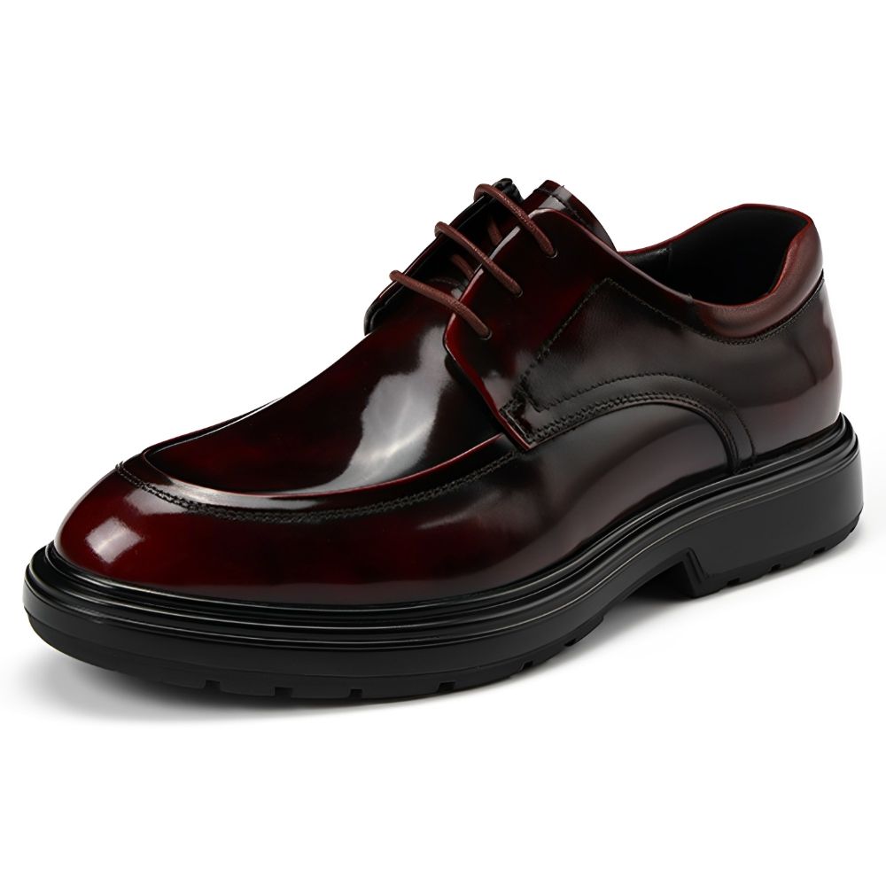 New Fashion Wine Red Lace-up Business Casual Derby Shoes Genuine Leather Top Grade Cowhide Dress Shoes Vintage Style