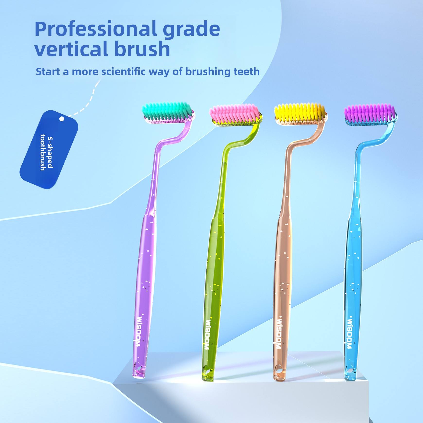 WISDOM Horizontal Toothbrush S-Shape Soft Hair Cleaning Massage Gum Special-Jointed Vertical Brush for Adults Home Use