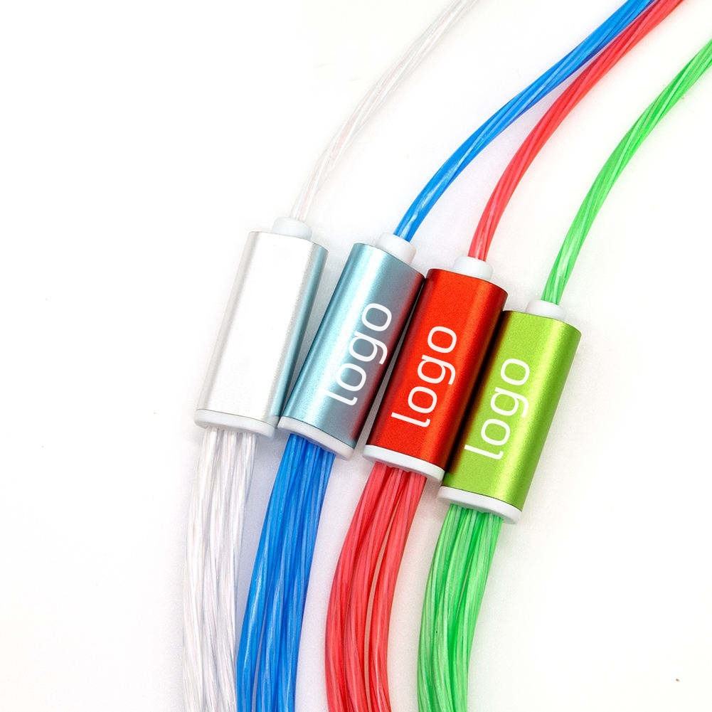 Custom 3-in-1 LED Flowing Light PVC 2.4A Fast Charging Type-C/Micro-USB USB Charging Cable Earphone