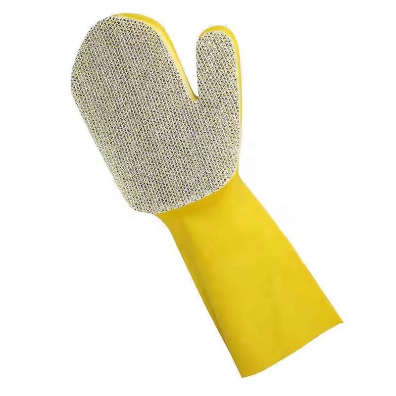 Reusable Waterproof Latex Gloves Natural Anti-Mold Antibacterial Soft Elastic Durable Scouring Pad for Home Pet Bath Dishwashing