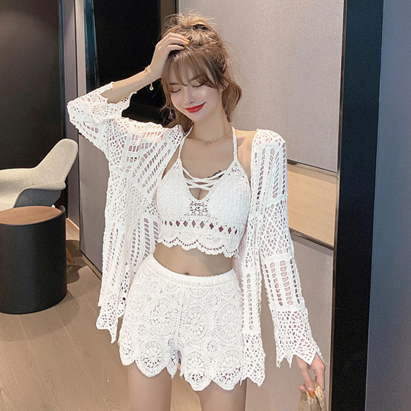 Women's High Waist Long Sleeve White Shorts Set