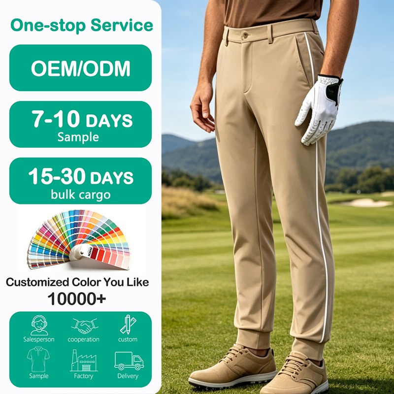 Men's golf casual pants with leggings, quick-drying stretch khaki side stripes